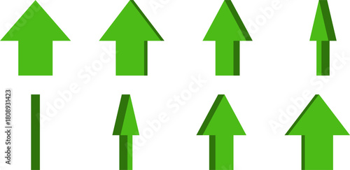 3D Style Sprite Sheet Set of Rotating Green Arrow Pointing Up Button Sign Icon Symbol for 2D Game or App Animation. Vector Image.