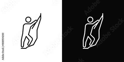Mountain climb icon in line design. Editable stroke icon.