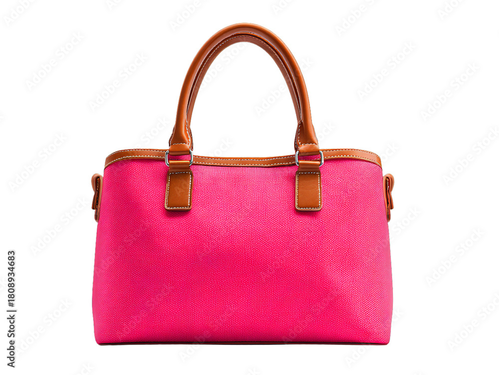 Naklejka premium Pink tote handbag with brown handles, stylish women’s fashion bag isolated on transparent background
