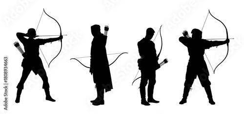 Archers silhouettes set  - vector illustration