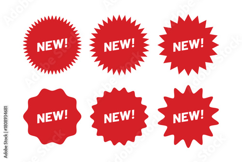 New badge starburst icon set.  Price sticker, sale sticker, price tag, promotions and product launch. E-commerce promotional tag. Vector illustration.
