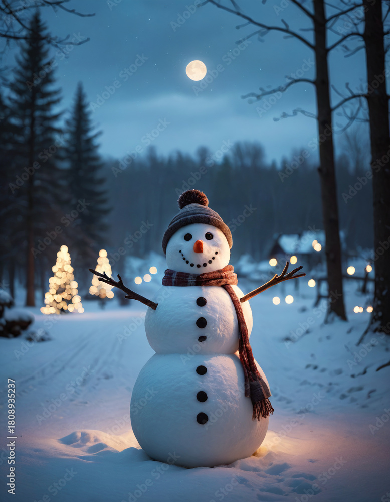 Obraz premium snowman outdoor in a quiet winter wonderland