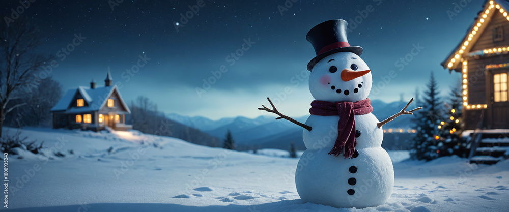 Fototapeta premium snowman outdoor in a quiet winter wonderland