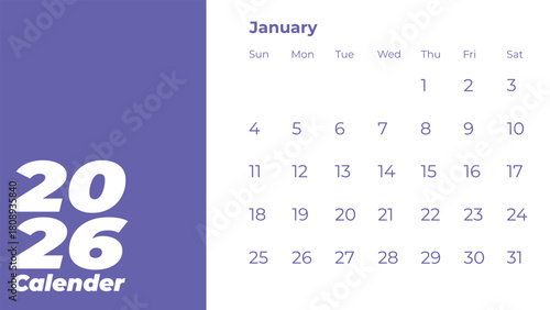 January 2026 Calendar Page with Dates and Days.