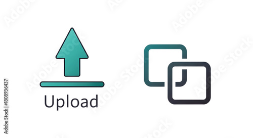 Digital upload icon with duplicate files symbol representing data transfer and cloud storage
