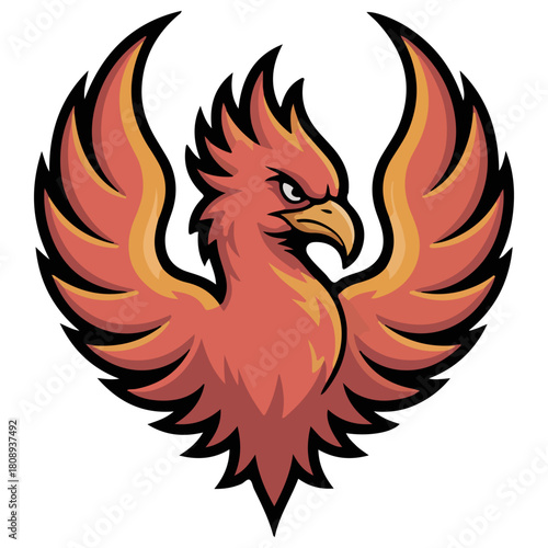 An illustration of a vibrant phoenix with its wings outstretched, conveying a sense of rebirth and power. The bird boasts fiery hues of orange and red, symbolizing resilience
