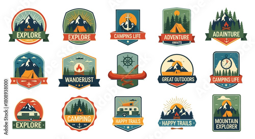 Camping and Outdoor Adventure Badges Explore, Wander, and Discover the Outdoors