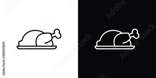Roasted turkey icon in line design. Editable stroke icon.