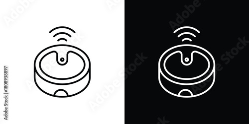 Robot vacuum cleaner icon in line design. Editable stroke icon.