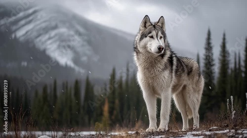 Wolf in Winter Grassland