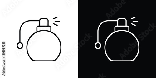 Round perfume bottle icon in line design. Editable stroke icon.