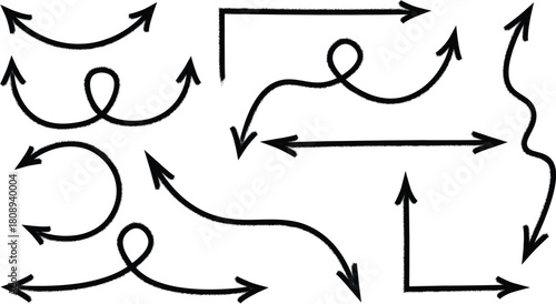 Hand drawn doodle arrows pointing in various directions vector isolated on transparent background, Vector