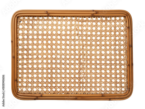 Woven Rattan Cane Webbing Texture Background Isolated on White