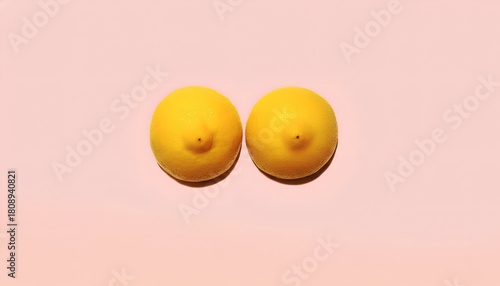 Wallpaper Mural Two yellow lemons arranged to resemble breasts on a pastel pink background, a minimalist humorous celebration of the female form. Torontodigital.ca