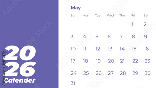 May 2026 Calendar Page with Dates and Days of the Week.