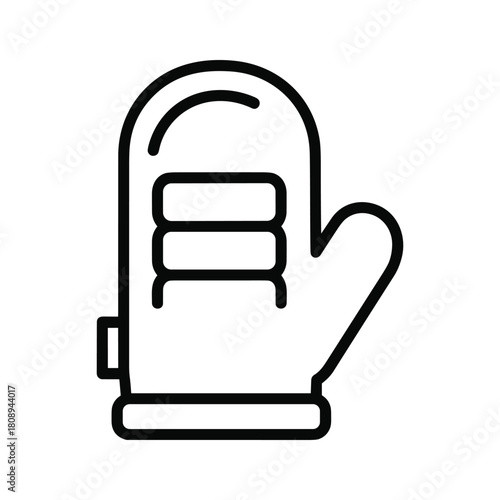 Line art illustration of a kitchen oven mitt, used for protecting hands from hot surfaces while cooking