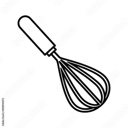 Line art illustration of a kitchen whisk, a common utensil used for blending and aerating ingredients