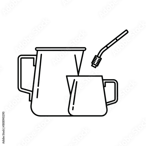 Line art illustration of two pitchers and a bombilla straw, commonly used for serving and drinking mate tea