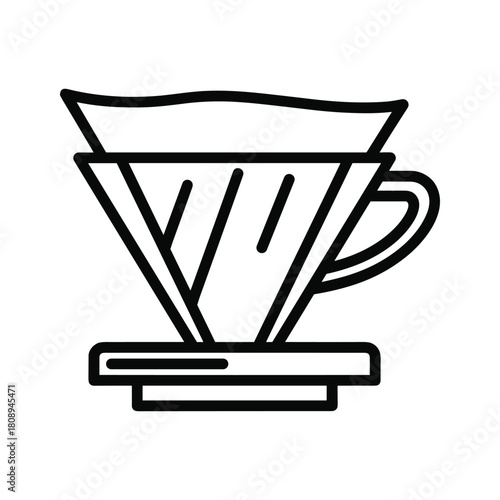 Outline icon of a coffee pourover dripper, a manual brewing device for making filtered coffee