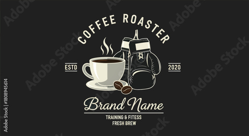 A vintage logo for a coffee roaster combining a steaming coffee cup with a pair of boxing gloves.