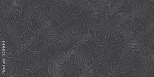 Minimalist dark topographic pattern with smooth contour lines forming abstract elevation waves. Modern seamless background ideal for maps, geology themes, tech design, and stylish digital textures.