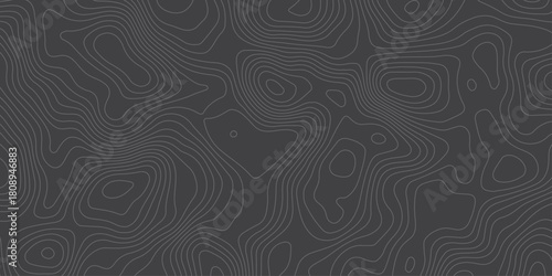 Minimalist dark topographic pattern with smooth contour lines forming abstract elevation waves. Modern seamless background ideal for maps, geology themes, tech design, and stylish digital textures.