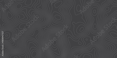 Minimalist dark topographic pattern with smooth contour lines forming abstract elevation waves. Modern seamless background ideal for maps, geology themes, tech design, and stylish digital textures.