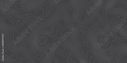 Minimalist dark topographic pattern with smooth contour lines forming abstract elevation waves. Modern seamless background ideal for maps, geology themes, tech design, and stylish digital textures.