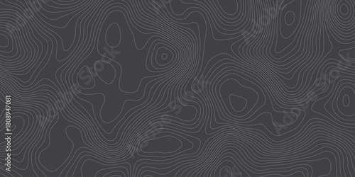Minimalist dark topographic pattern with smooth contour lines forming abstract elevation waves. Modern seamless background ideal for maps, geology themes, tech design, and stylish digital textures.