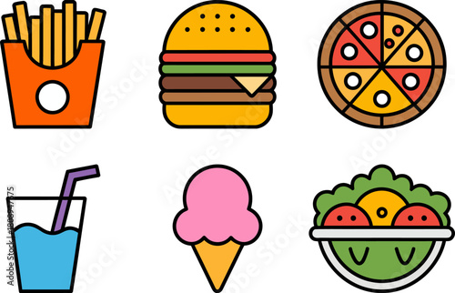 A collection of popular fast food items and drinks.