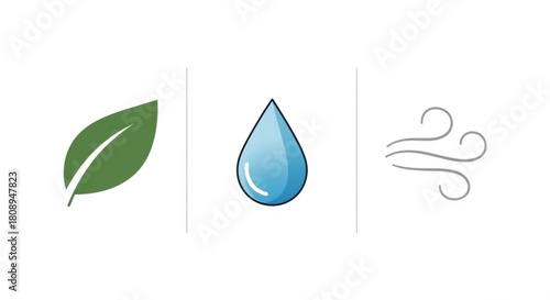 Elements of nature leaf water wind illustration for environment ecology and sustainability design concept