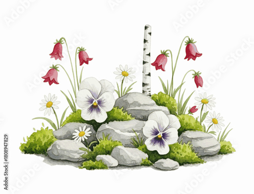 Hardy Beauty Rock Garden Flowers isolated watercolor vector illustration svg