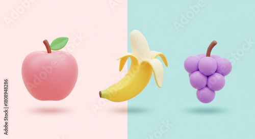 Fresh fruit illustration of apple banana and grapes healthy eating concept for diet and nutrition vector art