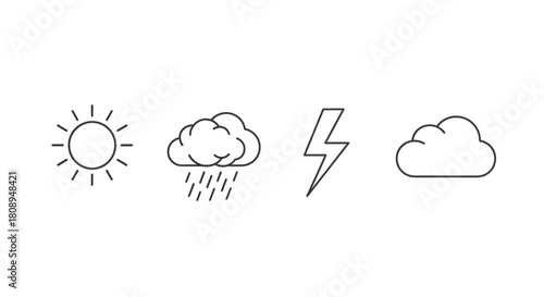Weather forecast icons vector set sun cloud rain lightning symbols for meteorology design