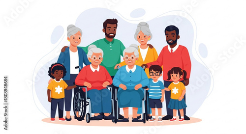 Family generations gathering illustration vector design for diverse community and support concept