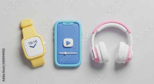 Illustration of smart watch phone and headphones technology gadgets for digital lifestyle concept