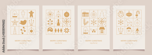 Merry Christmas and Happy New Year set of greeting cards, posters, holiday backgrounds.