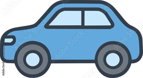 Cartoon style illustration of a compact blue car.