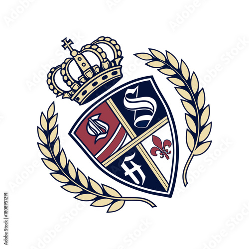 Royal crest with shield and laurel wreath