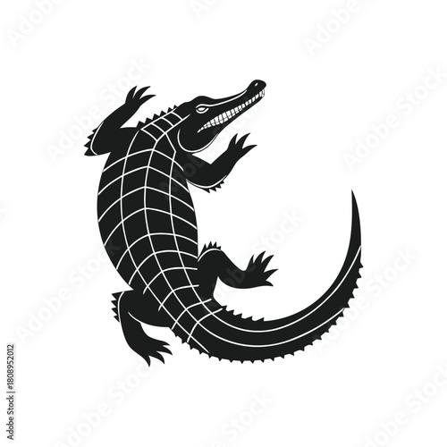 Stylized black crocodile silhouette with detailed scales