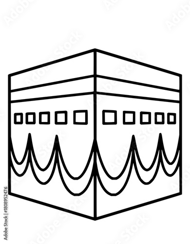 Elegant line art of the Kaaba, a symbol of Islamic faith and pilgrimage, ideal for educational materials, religious art projects, and Ramadan designs