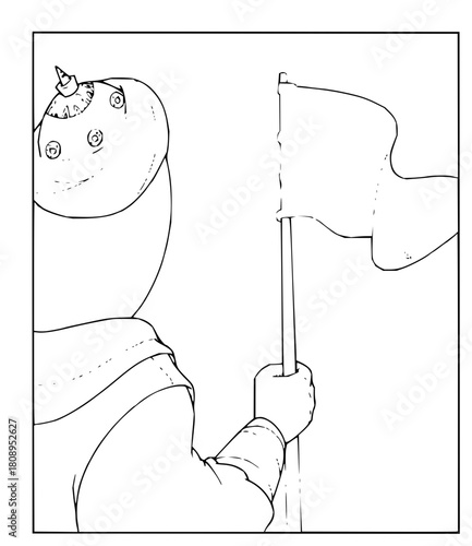 Historical figure hoisting a flag, symbolizing peace or surrender, perfect for educational materials or historical reenactments, originally a scalable graphic
