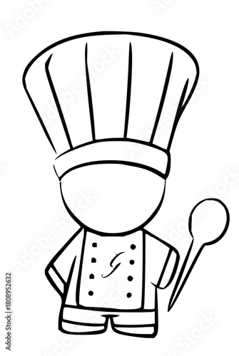 Whimsical chef cartoon in outline, perfect for food blogs or culinary school brochures, captures a friendly and inviting restaurant vibe with its playful aesthetic