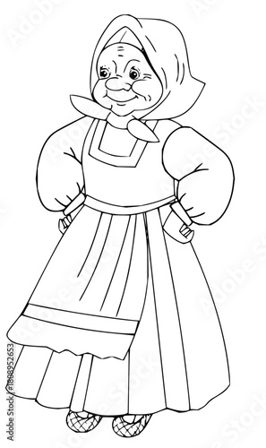 Whimsical grandmother character ready to come to life in your creative coloring projects, a charming illustration perfect for storybooks and playful designs