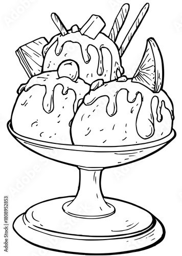 Indulge in sweet bliss with this delicious ice cream sundae, perfect for summer treats and dessert cravings, a hand-drawn illustration for creative projects