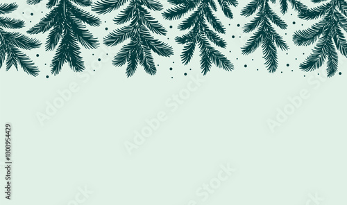 Christmas frame with green tree branch set, hand drawn	
