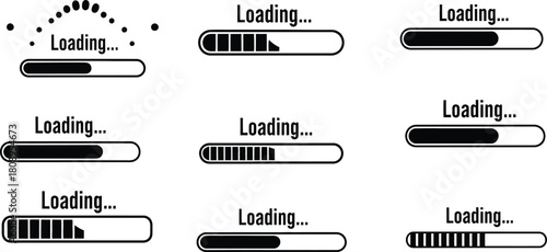 Loading bar progress indicators in various states of completion