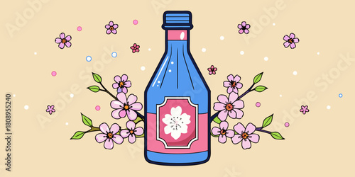 Ready to drink sake with flowers of blooming cherry.