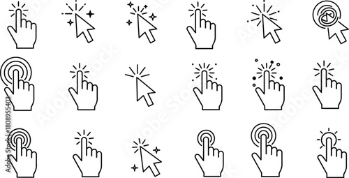 Collection of hand cursor icons for digital interface design