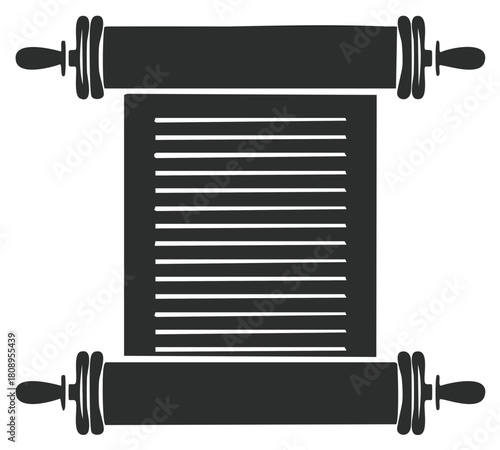 Ancient paper scroll with unrolled document and text lines graphic illustration